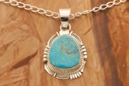 Native American Jewelry Kingman Turquoise Sterling Silver Pendant